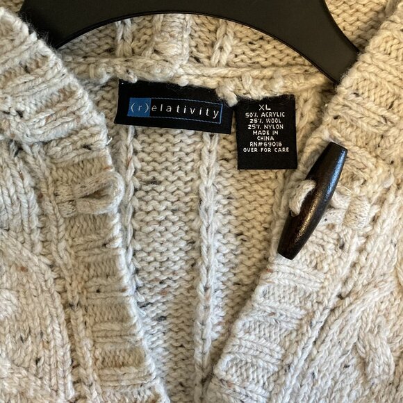 Women's XL Relativity Cream Cable-knit Hooded Cardigan - Picture 3 of 3